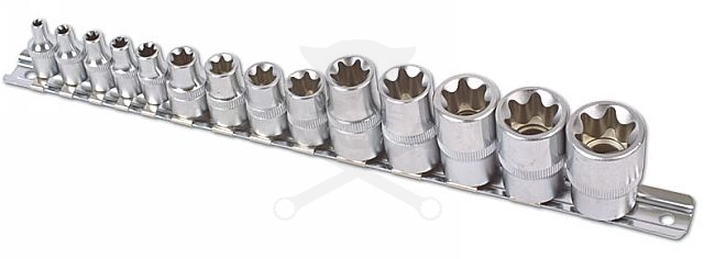 Dugókulcs - crowafej készlet 1/2"-3/8"-1/4" belső torx 14 db-os E4 - E24