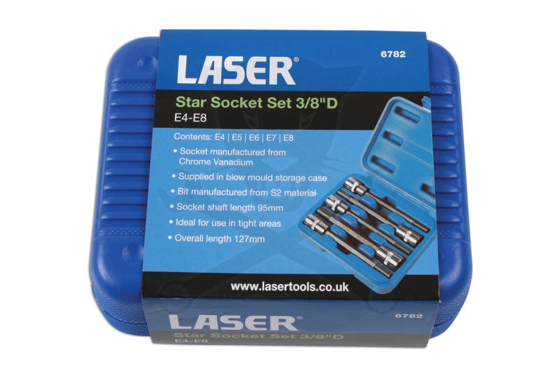 Dugókulcs - crowafej készlet 3/8" belső E-torx 5 db-os E4-E8 extra hosszú