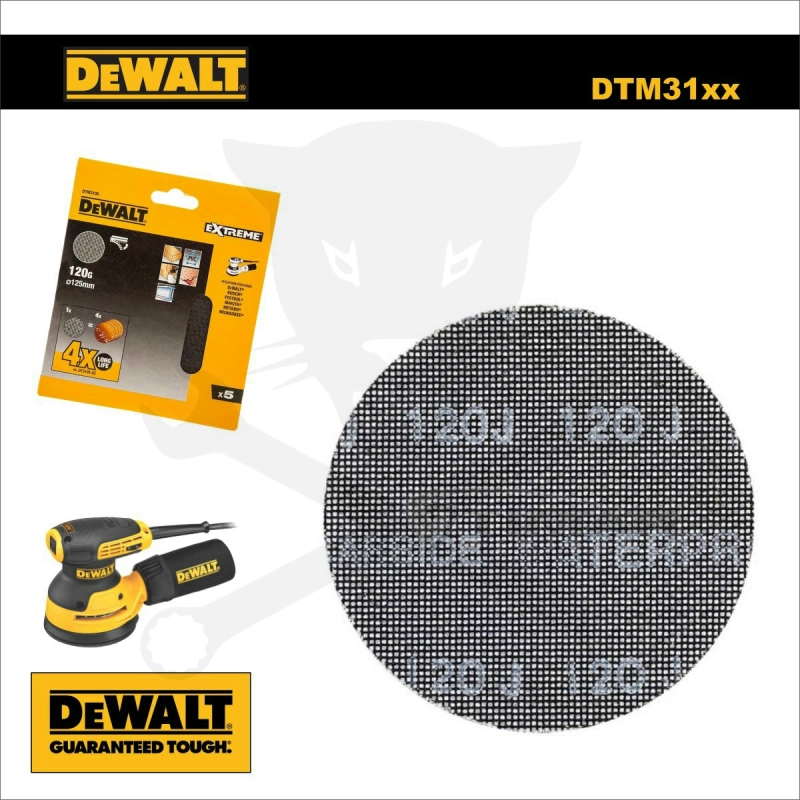 Csiszolólap, hálós 125 mm - Szemcse: 120G - 10 db DeWalt