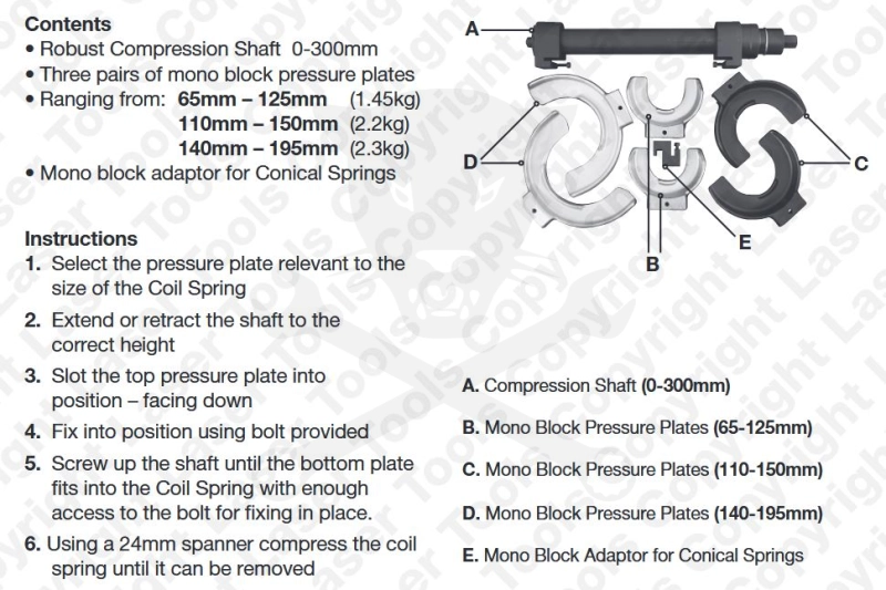 Rugóösszehúzó készlet McPherson 300 mm - Laser Tools -TS20