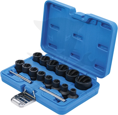 Kerékőr és sérült csavar leszedő dugófej készlet 8-27 mm 1/2" 14+2 db -BGS