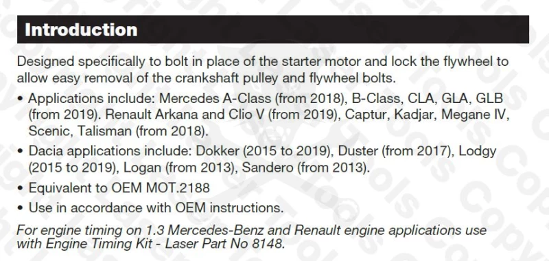 Vezérlésrögzítő készlet Mercedes-Benz, Renault  Benzines: 0.9L-1.3L-1.6L