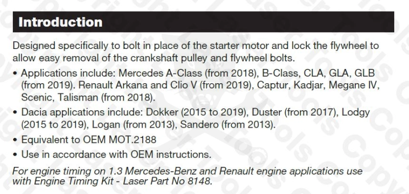 Vezérlésrögzítő készlet Mercedes-Benz, Renault  Benzines: 0.9L-1.3L-1.6L