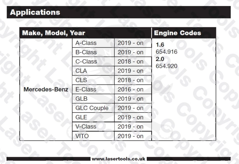 Vezérlésrögzítő készlet Mercedes W654 1.6/2.0 Liter Diesel - Laser