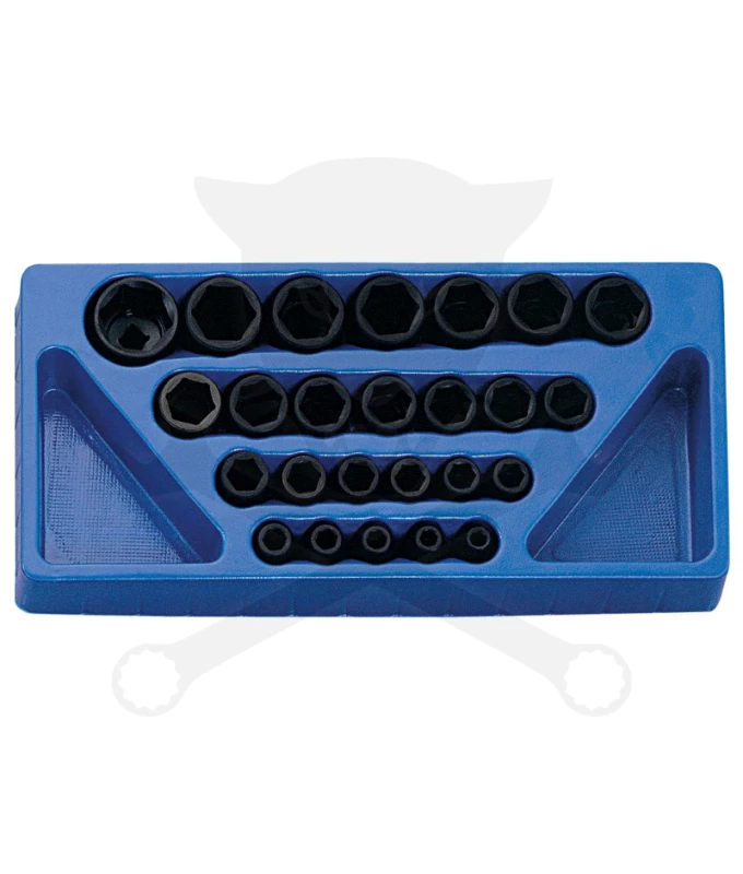 Tálcás Genius dugókulcs, gépi készlet 6 lapú normál 1/2" 25 db-os 1/3