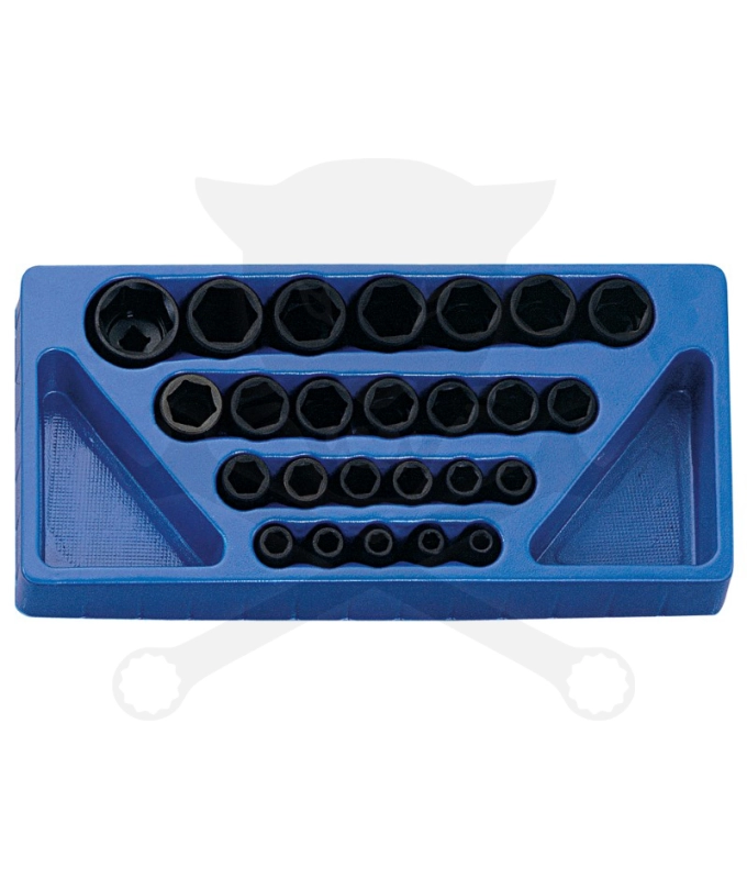 Tálcás Genius dugókulcs, gépi készlet 6 lapú normál 1/2" 25 db-os 1/3