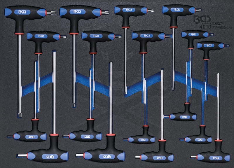 Tálcás T-fogós imbusz + torx csvarhúzó készlet 18 db-os 1/1