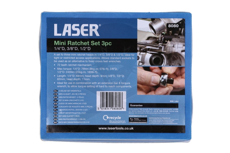 Crowa racsnis fej készlet 3 db-os mini 1/4"-3/8"-1/2" - Laser