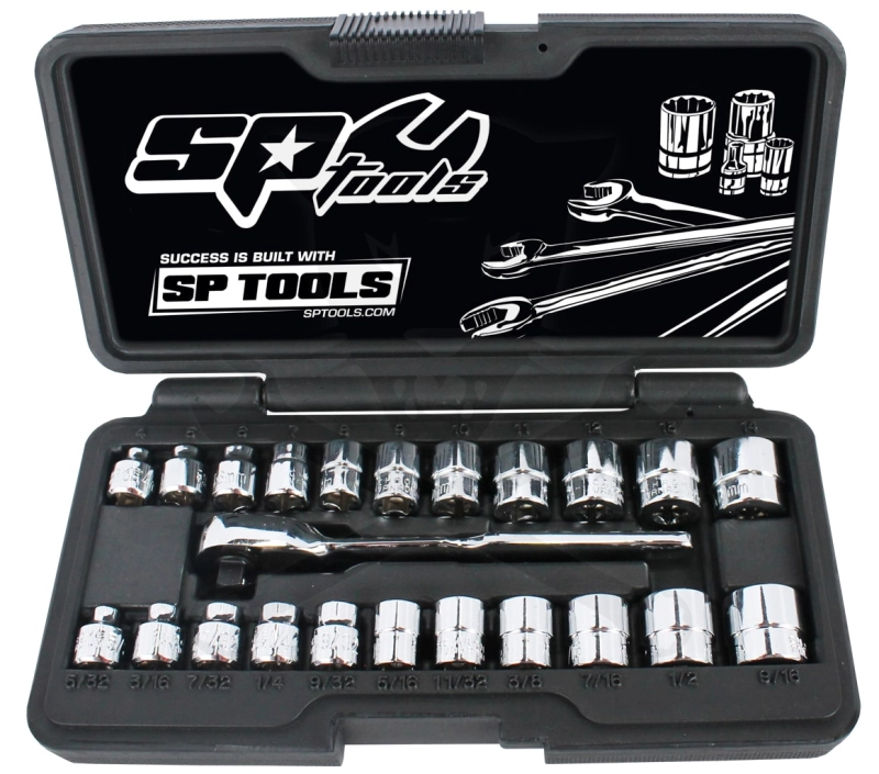 Dugókulcs készlet 1/4" 6 lap metrikus+colos LOW PROFIL 23 db SP Tools