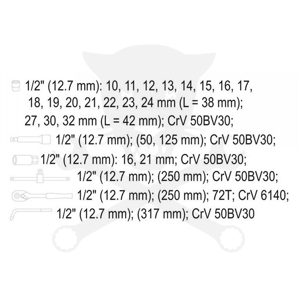Szerszámkészlet 25 darabos 1/2" 10-32 mm - Yato