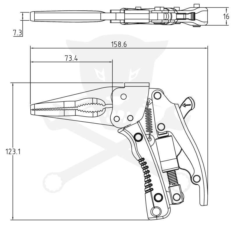 Fogó patent pisztoly formájú spec. fogó hosszú vékony pofa - BGS