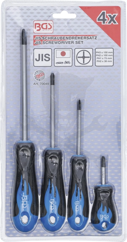 Csavarhúzó készlet Japán JIS-profil 4 db-os JIS1/2/3+ marok JIS2 - BGS