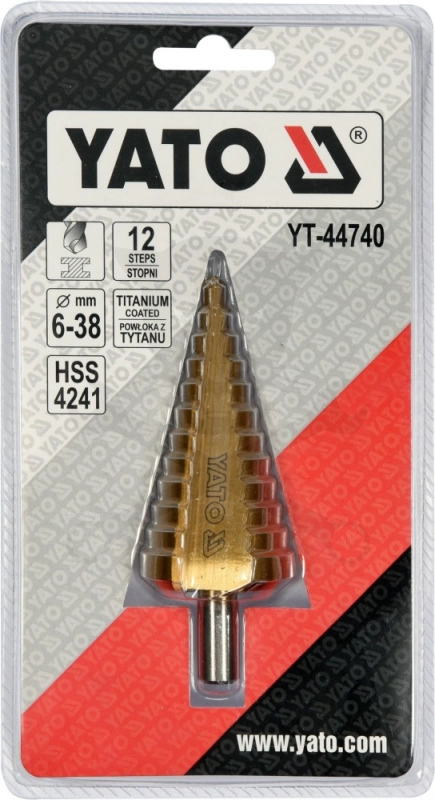 Lemezfúró, lépcsős - 12 lépcsős HSS TiN 6-38 mm