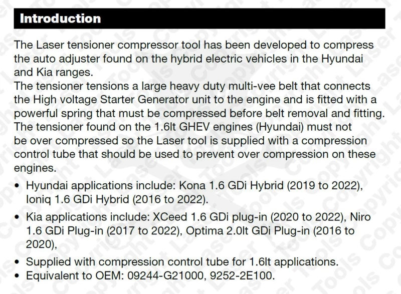 Szíjfeszítő összenyomó célszerszám Hyundai és Kia 1.6-2.0 GDI  Hibrid