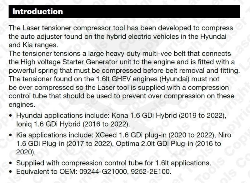 Szíjfeszítő összenyomó célszerszám Hyundai és Kia 1.6-2.0 GDI  Hibrid