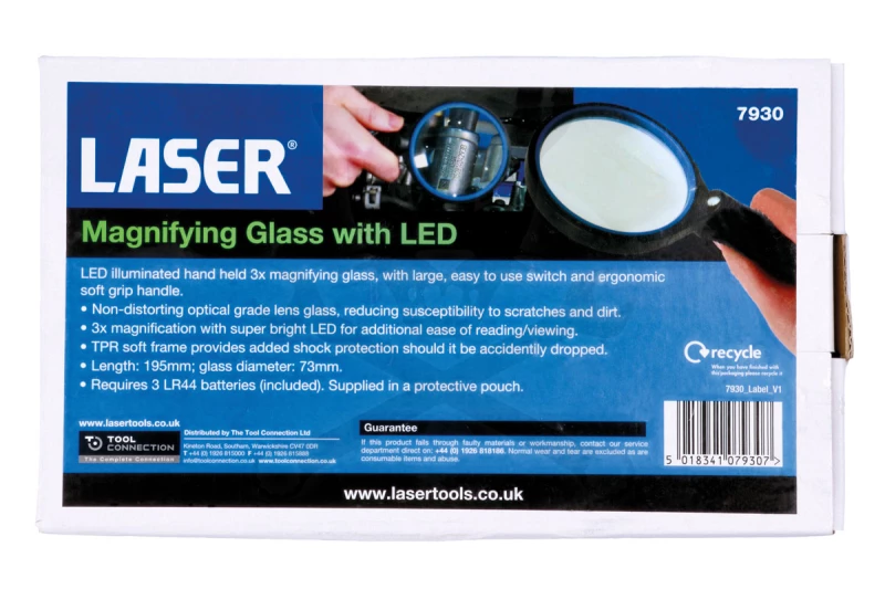 Nagyító 3x - LED világítással D73 mm - 195 mm 3xLR44 elem - Laser