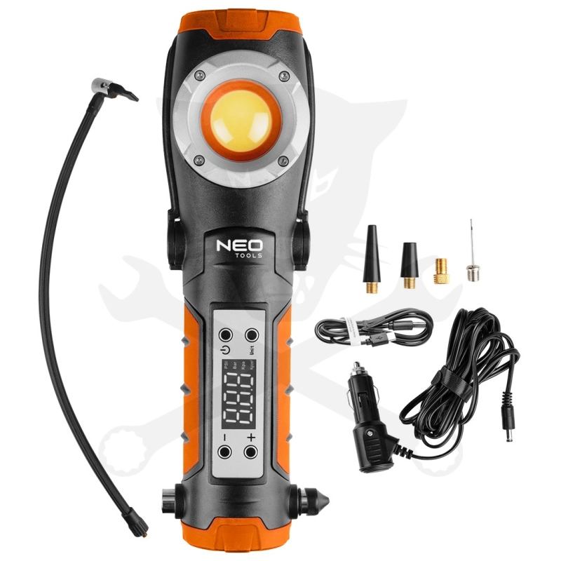 Kompresszor akkus 12V 2Ah 10bar + 4db fej + lámpa + szivargy. adapter -