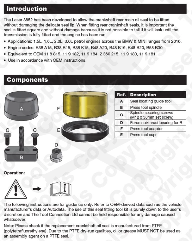 Főtengely szimering felhelyező szerszám - BMW/MINI B38-B48-B58 -Laser