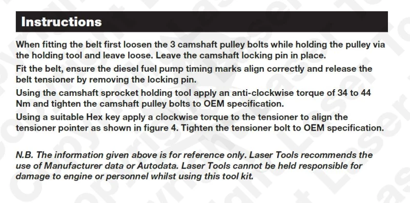 Vezérlésrögzítő készlet Hyundai, Kia 1.6 AdBlue® diesel - Laser Tools