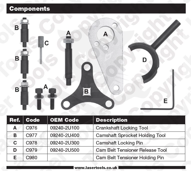 Vezérlésrögzítő készlet Hyundai, Kia 1.6 AdBlue® diesel - Laser Tools
