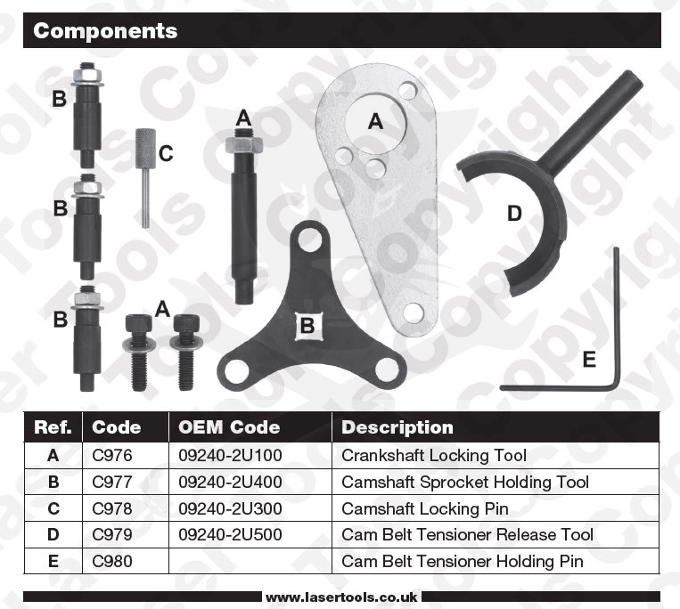 Vezérlésrögzítő készlet Hyundai, Kia 1.6 AdBlue® diesel - Laser Tools