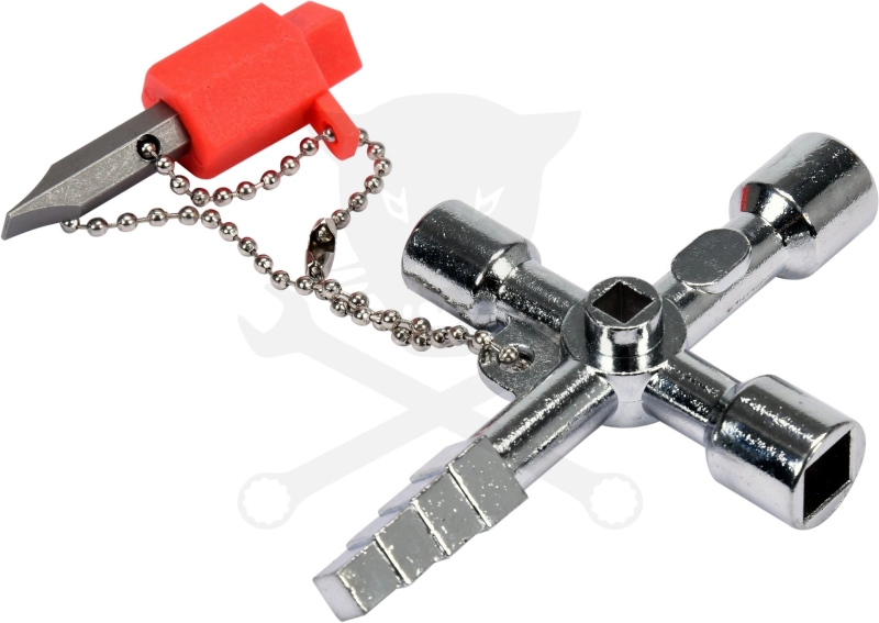 Kapcsolószekrény (karbantartó) kulcs - négyágú + 2 adapter