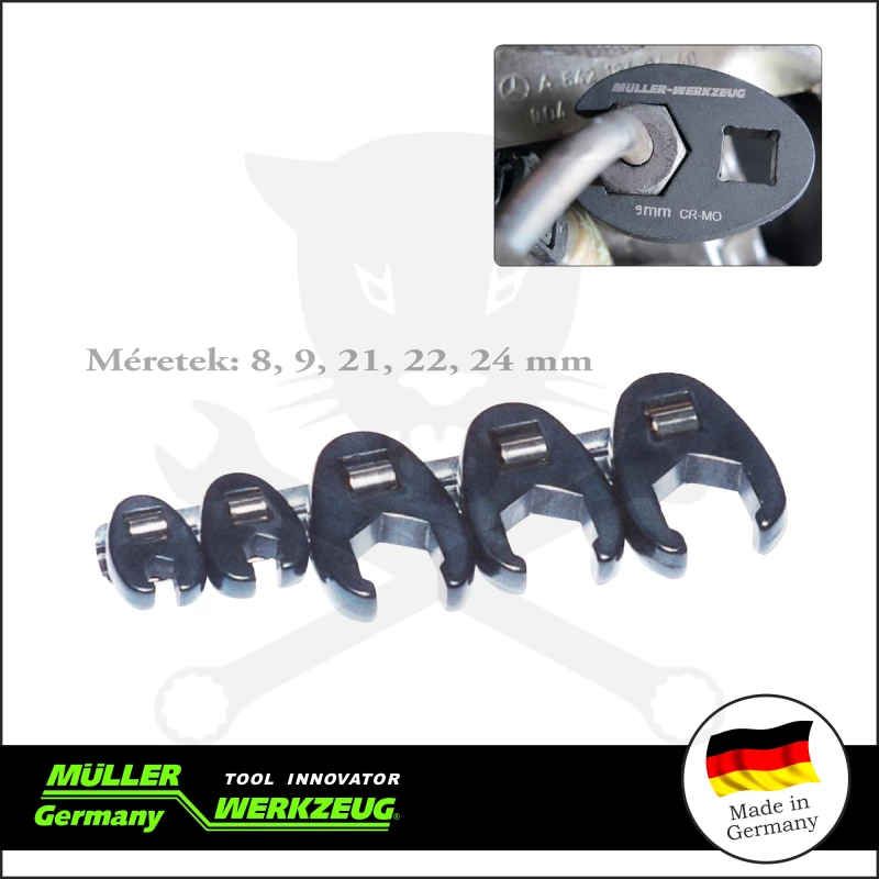Villáskulcs adapter készlet nyitott 3/8" 5 db: 8-24 mm "Crowfoot"