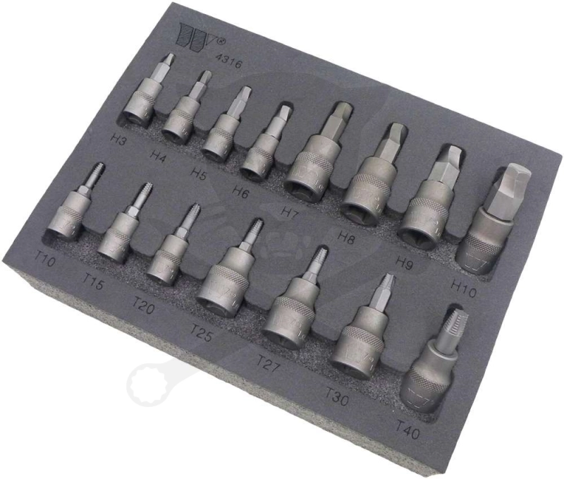 Csavarkiszedő készlet - sérült fejű csavarokhoz Torx-Imbusz 15 db-os -