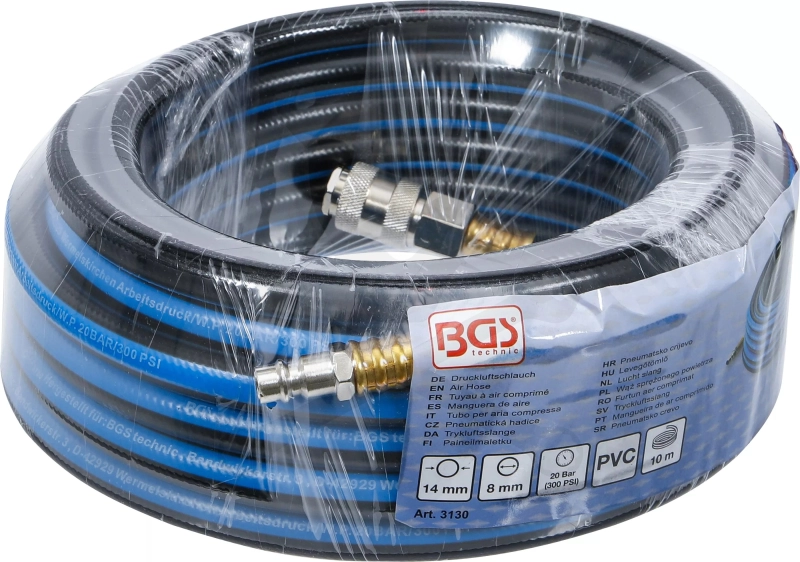 Levegőtömlő szerelt 10 méter 8 mm / 14 mm - KÉK - BGS