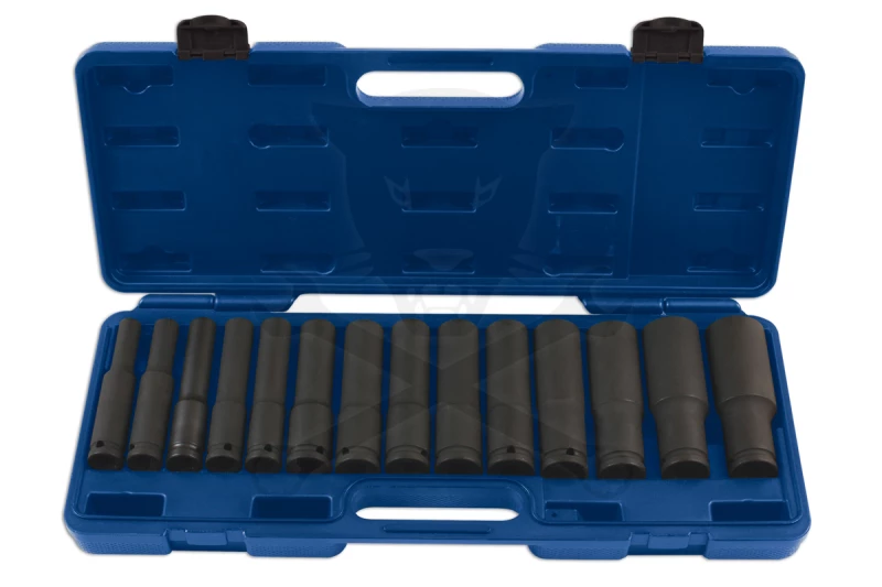 Légkulcsfej készlet 1/2" 14 db 10-32 mm metrikus 120 mm extra hosszú kiv.