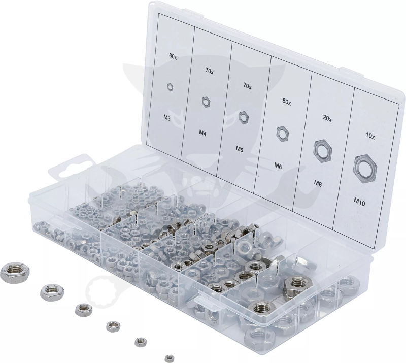 Anyacsavar készlet 300 db-os inox M3 - M10 - BGS