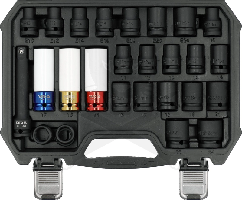 Légkulcsfej készlet 1/2" 24 db  10-24 mm + E10-E24 -