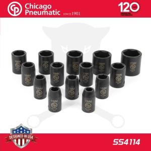 Légkulcsfej készlet 1/2" 14 db 10-27 mm metrikus normál 6 l. - Chicago (SS4114)