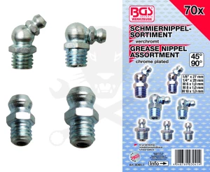 Zsírzógomb készlet 70 db-os 1/8" - 1/4" - M6x1.0 - M8x1.0 - M10x1.0 -BGS