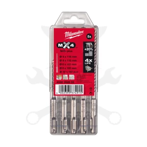 Kőzetfúró készlet  5 db-os MX4 - négyélű  SDS-Plus Milwaukee