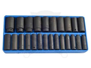 Tálcás Genius dugókulcs, gépi készlet 6 lapú hosszú 1/2" 24 db-os CRV-1/3
