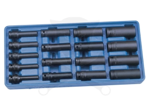 Tálcás Genius dugókulcs, gépi készlet 12 lapú hosszú 1/2" 17 db-os 1/3