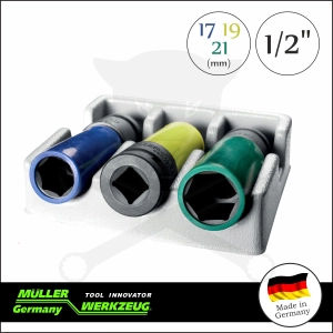 Légkulcsfej készlet 1/2" 3 db-os alufelnihez 17-19-21 mm - MÜLLER