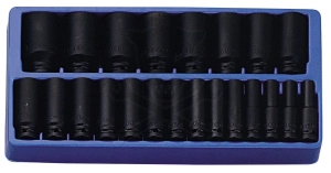Tálcás Genius dugókulcs, gépi készlet 6 lapú h. colos 1/2" 22 db-os 1/3