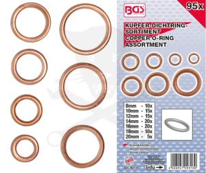 Tömítőgyűrű készlet réz  95 db-os rézalátét metrikus 8-20 mm