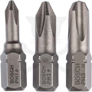 Bithegy, gépi készlet 3 darabos - PH1-PH2-PH3 x 25 mm - Bosch