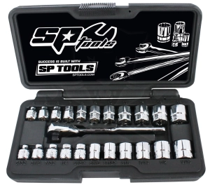 Dugókulcs készlet 1/4" 6 lap metrikus+colos LOW PROFIL 23 db SP Tools