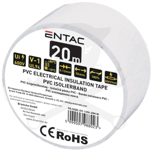Szigetelőszalag 20m fehér 0.13x50 mm - Entac