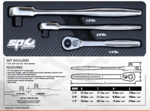 Crowa racsnis kulcs készlet 3 db-os nyomógombos 1/2"-3/8"-1/4" SLIM - SP