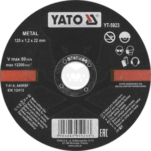 Vágókorong 125 x 1.2 x 22,23 mm METAL 80m/s - Yato